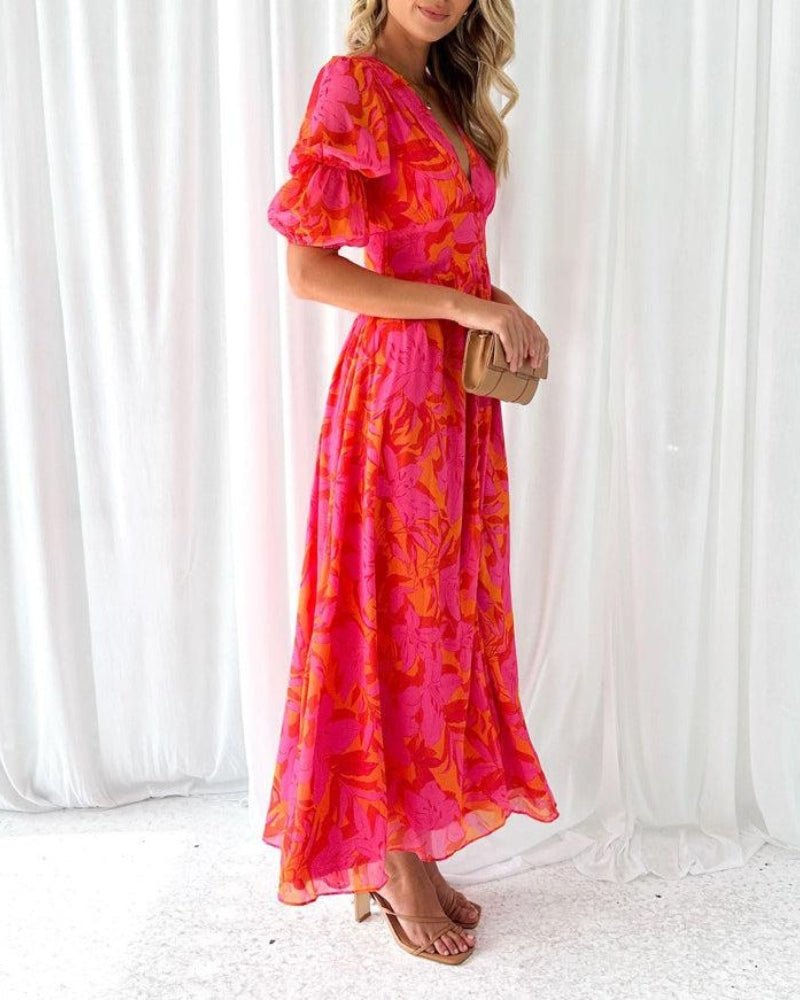 Drune | Elegante Maxikleid In Rot Rosa