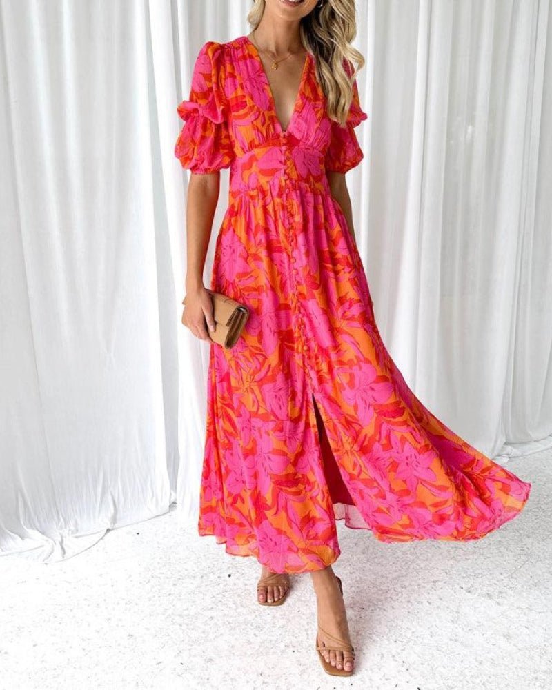 Drune | Elegante Maxikleid In Rot Rosa