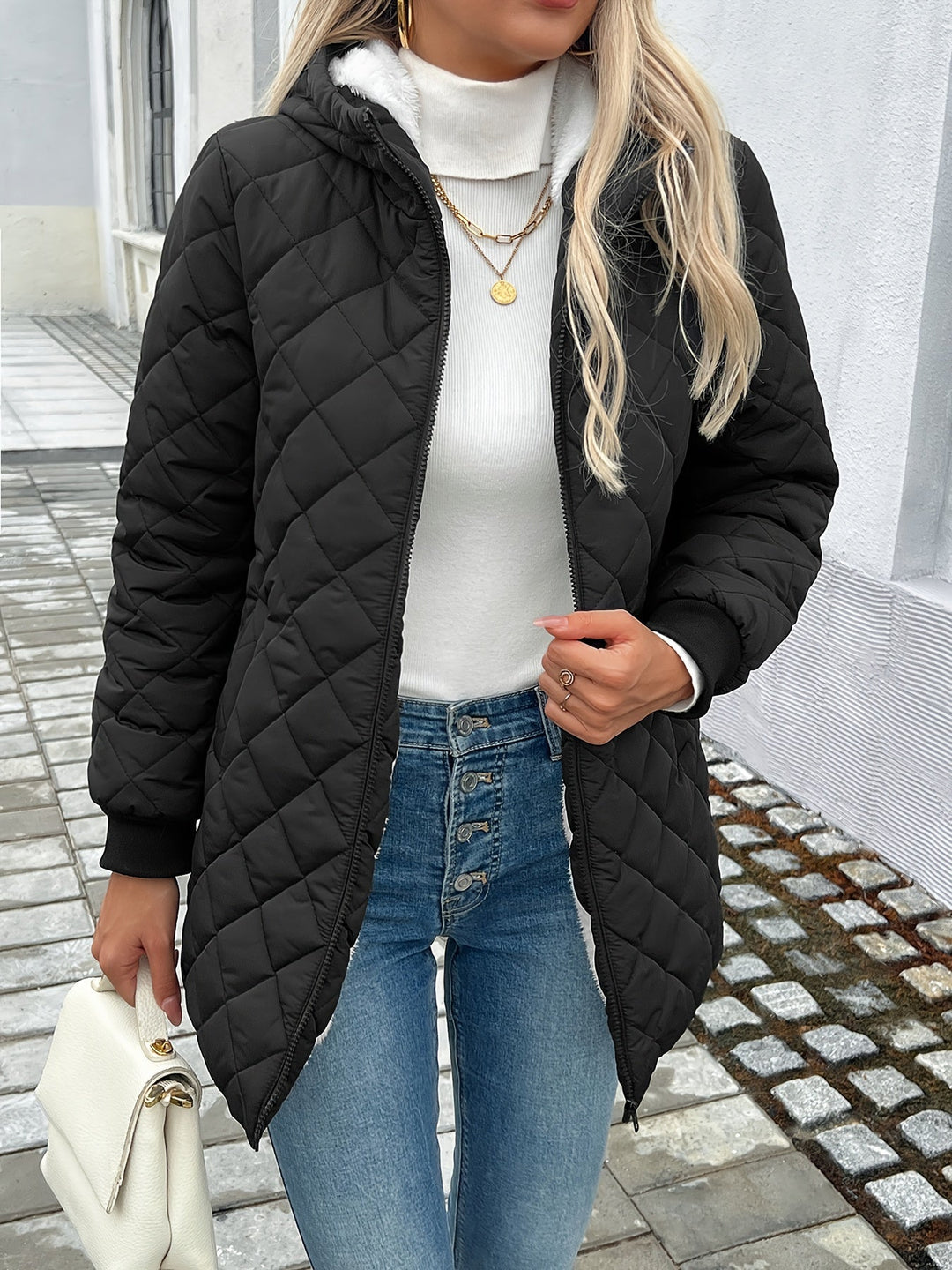 Drune | Gepolsterte Puffy-Jacke mit Reißverschluss und Kunstfellfutter