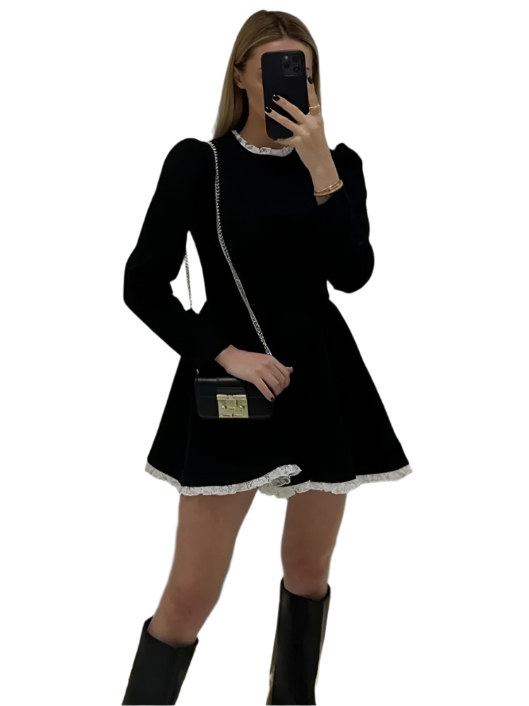 Drune | Weibliche Spitzen A-Linien Mini Kleid