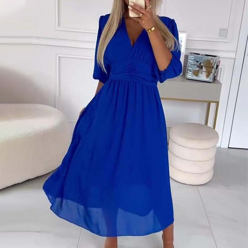 Drune | Damen V-Ausschnitt Leichte Chiffon Kleider