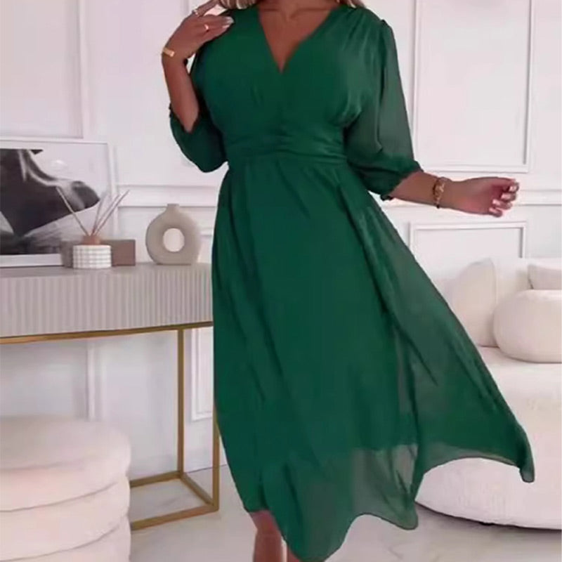 Drune | Damen V-Ausschnitt Leichte Chiffon Kleider