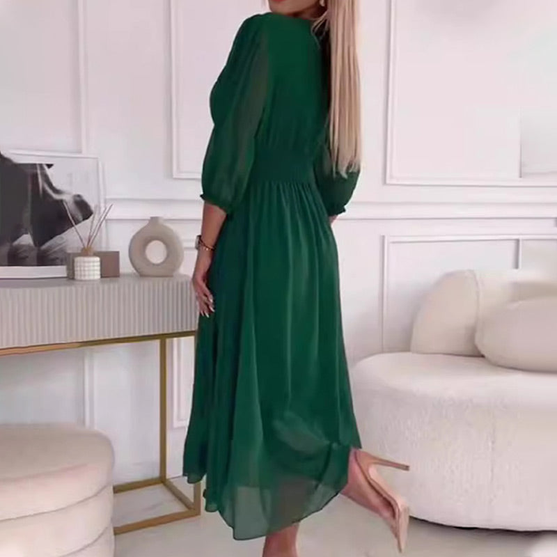 Drune | Damen V-Ausschnitt Leichte Chiffon Kleider