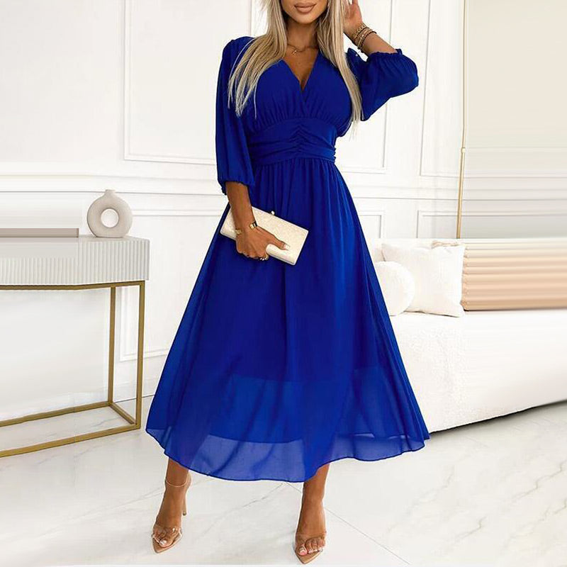 Drune | Damen V-Ausschnitt Leichte Chiffon Kleider