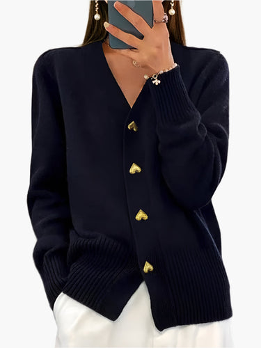 Drune | Cardigan mit Herzknöpfen - Eleganter Strickpullover für Alltag und Büro
