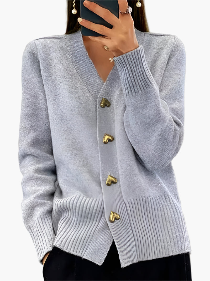 Drune | Cardigan mit Herzknöpfen - Eleganter Strickpullover für Alltag und Büro