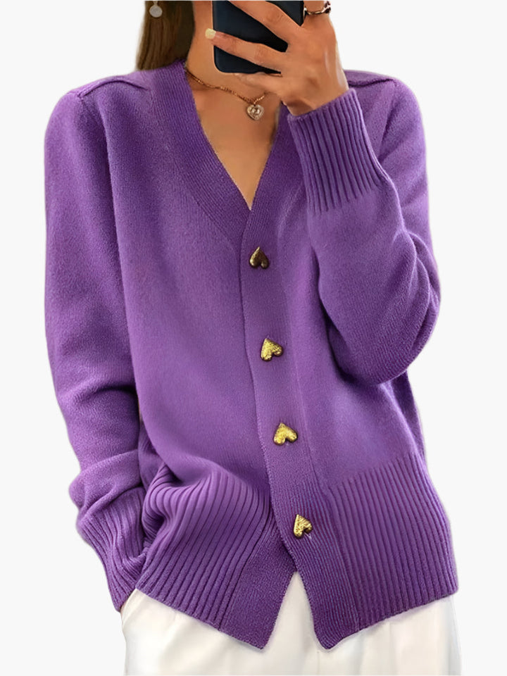 Drune | Cardigan mit Herzknöpfen - Eleganter Strickpullover für Alltag und Büro