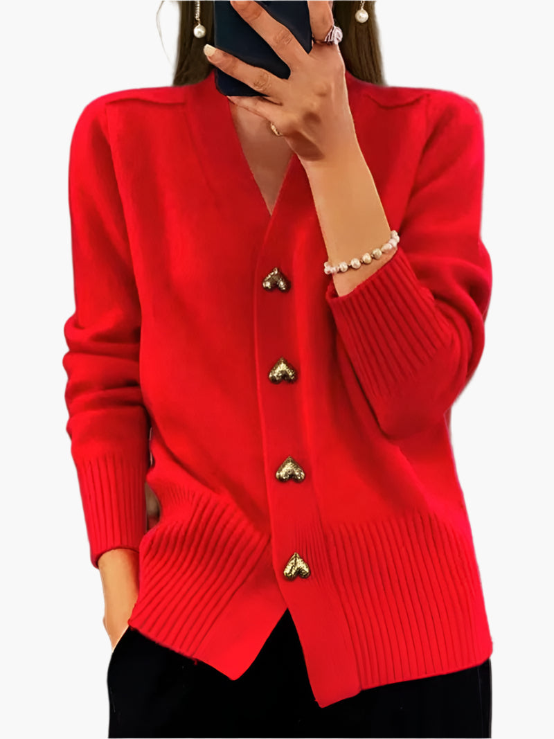 Drune | Cardigan mit Herzknöpfen - Eleganter Strickpullover für Alltag und Büro
