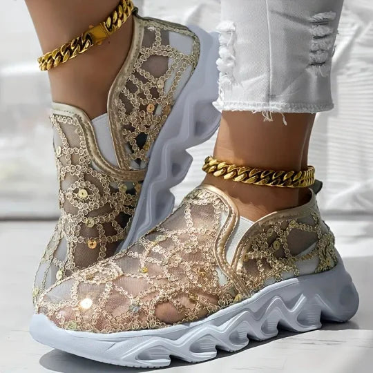Damen bestickte Spitze Mesh Sneakers Drune Drune