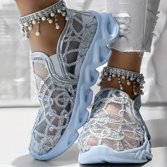 Damen bestickte Spitze Mesh Sneakers Drune Drune