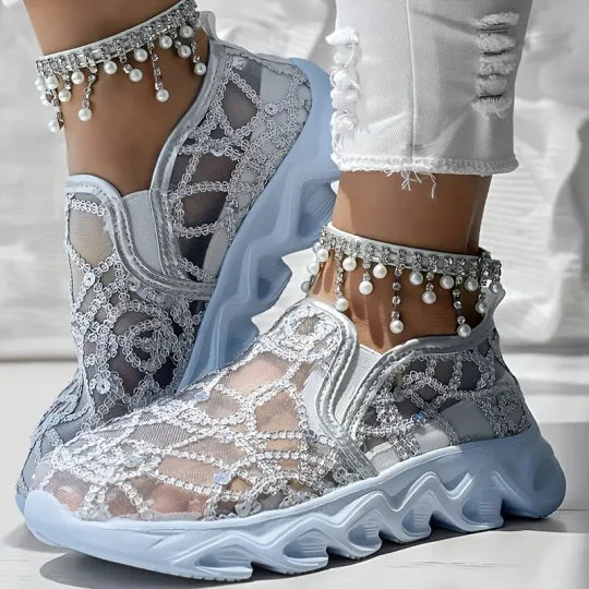 Damen bestickte Spitze Mesh Sneakers Drune Drune
