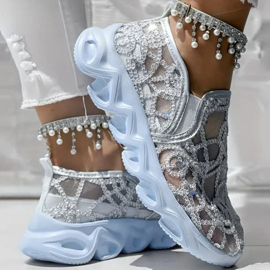 Damen bestickte Spitze Mesh Sneakers Drune Drune