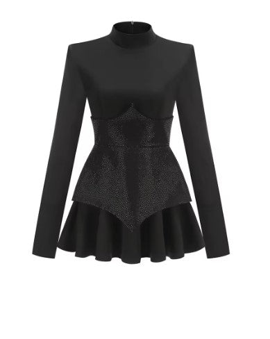 Damen Minikleid mit kontrastierendem Oberteil und elegantem Rüschendesign Drune