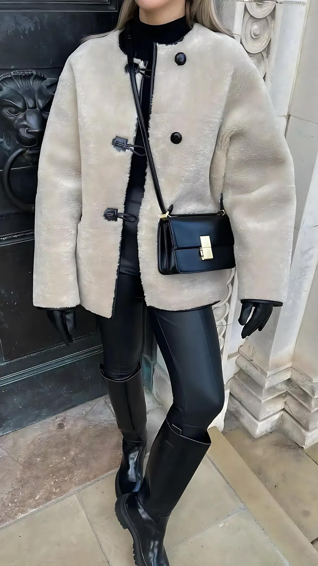 Drune | Leder Damenjacke mit Kunstpelz