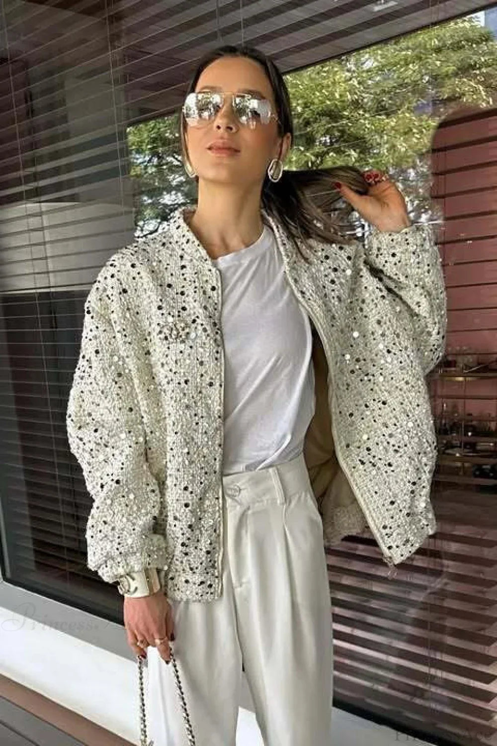 Drune | Kragen Pailletten Langarmjacke