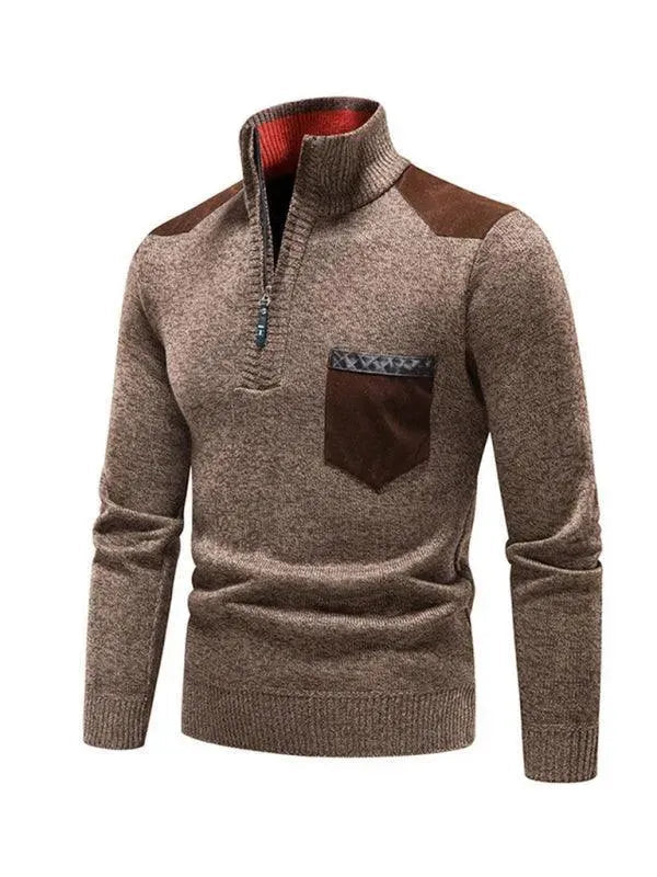 Drune | Patchwork Reißverschluss Männer Rollkragenpullover