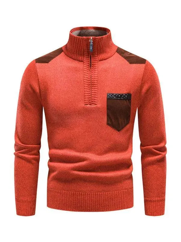 Drune | Patchwork Reißverschluss Männer Rollkragenpullover