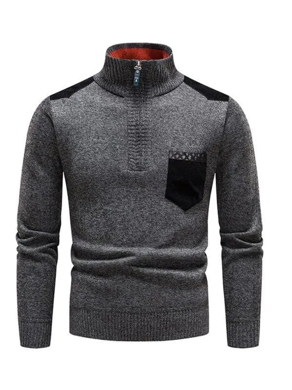 Drune | Patchwork Reißverschluss Männer Rollkragenpullover