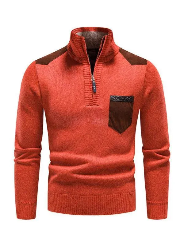 Drune | Patchwork Reißverschluss Männer Rollkragenpullover