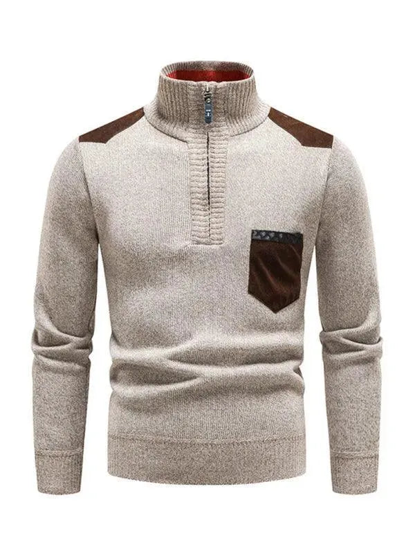 Drune | Patchwork Reißverschluss Männer Rollkragenpullover