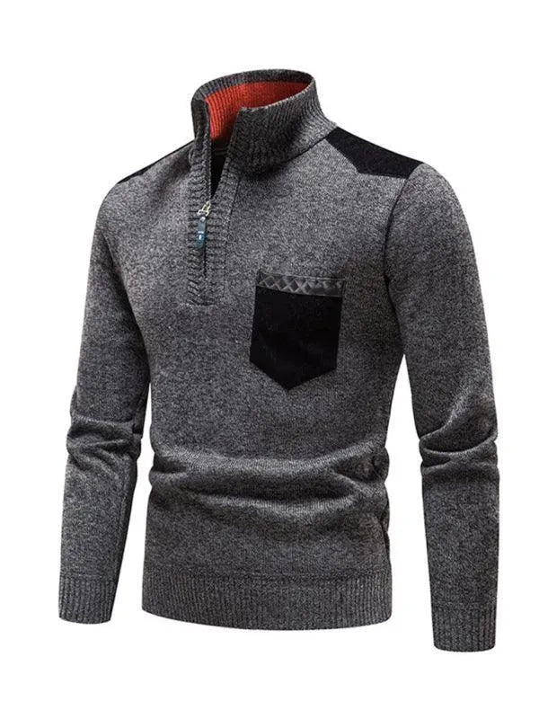 Drune | Patchwork Reißverschluss Männer Rollkragenpullover