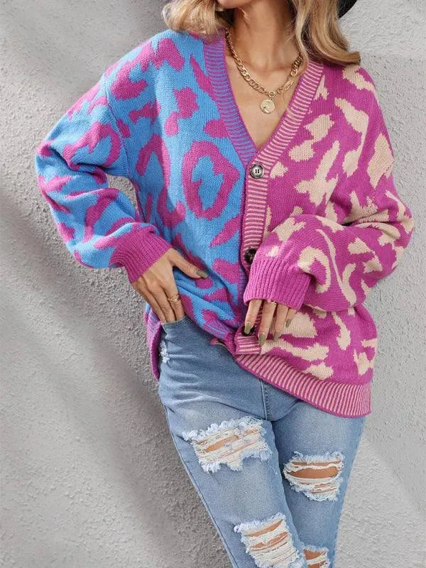 Drune | Style Leopardenmuster Übergroßer StrickStrickjacke Pullover