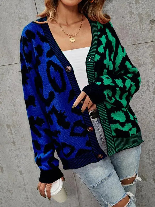 Drune | Style Leopardenmuster Übergroßer StrickStrickjacke Pullover