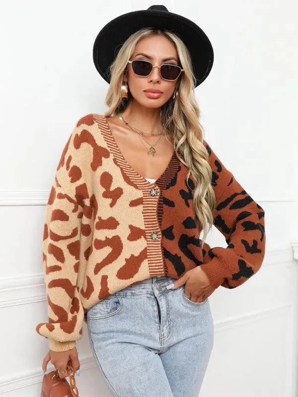 Drune | Style Leopardenmuster Übergroßer StrickStrickjacke Pullover