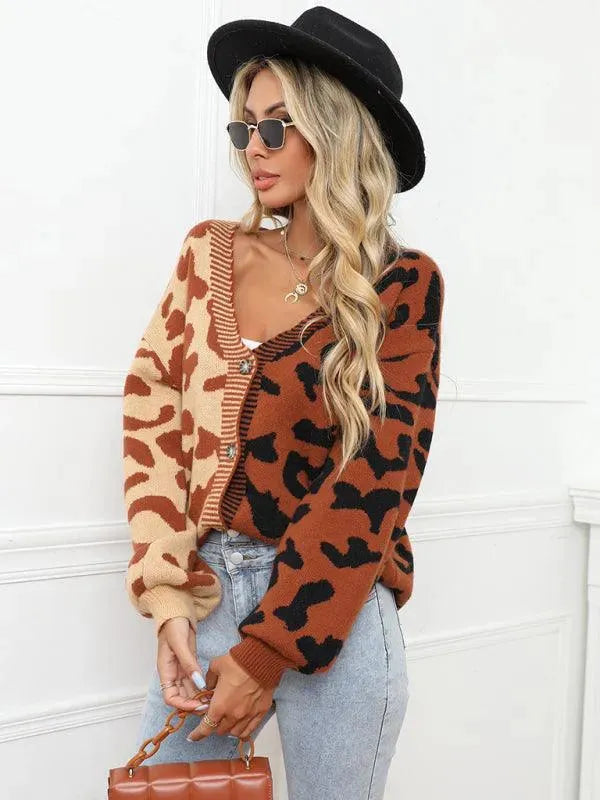 Drune | Style Leopardenmuster Übergroßer StrickStrickjacke Pullover