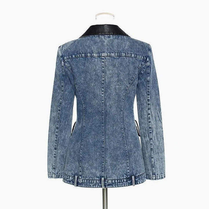 Drune | Streetwear Lederkragen Denim Blazer Frauen - Lässig - Einfarbig