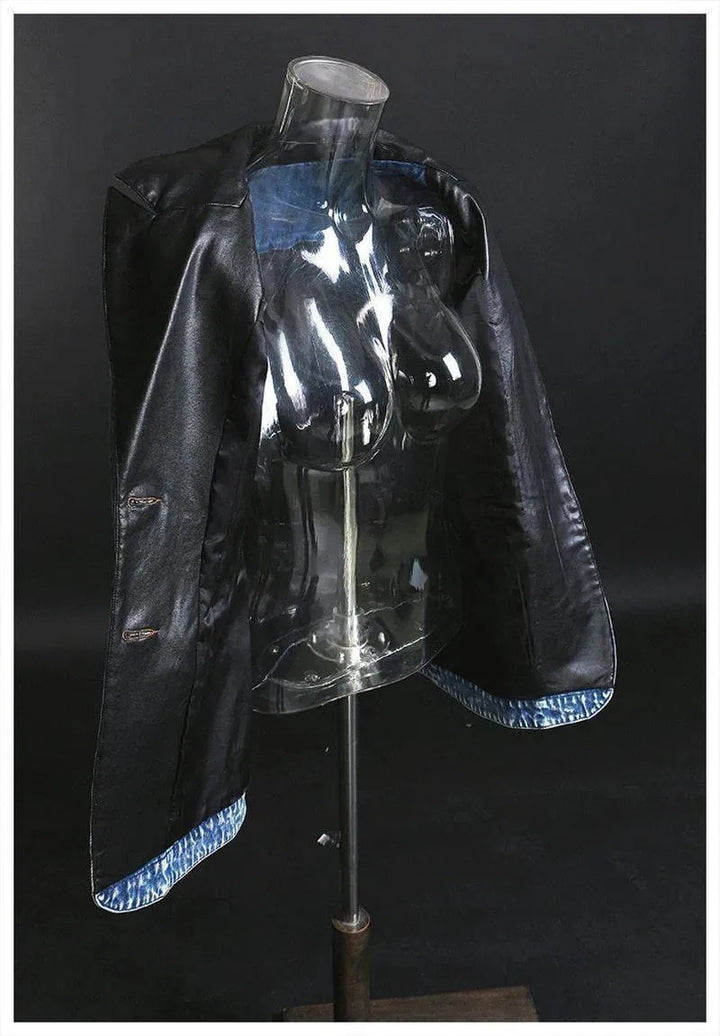 Drune | Streetwear Lederkragen Denim Blazer Frauen - Lässig - Einfarbig