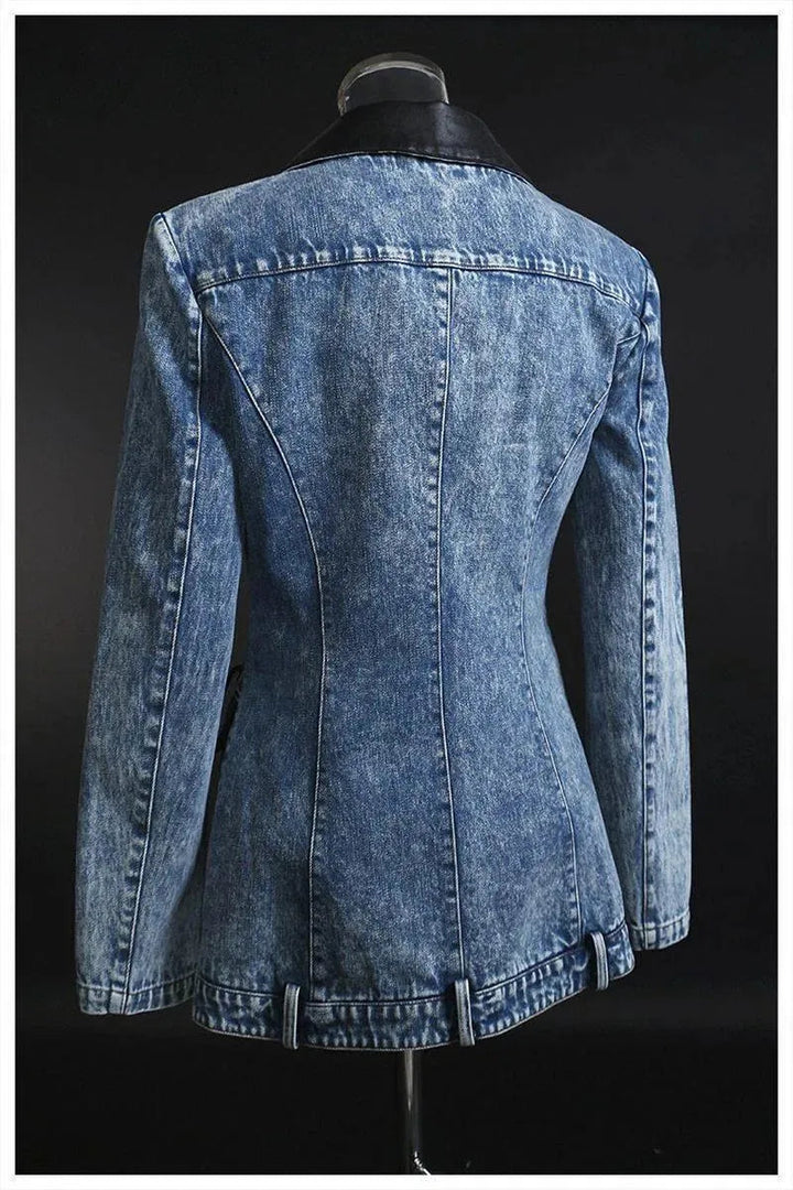 Drune | Streetwear Lederkragen Denim Blazer Frauen - Lässig - Einfarbig