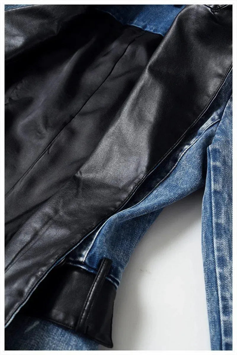 Drune | Streetwear Lederkragen Denim Blazer Frauen - Lässig - Einfarbig