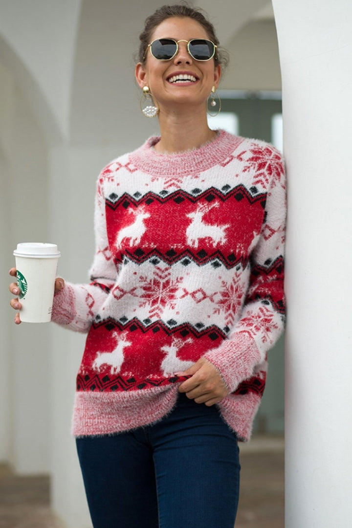 Drune Streifen Weihnachten Schneereh Pullover