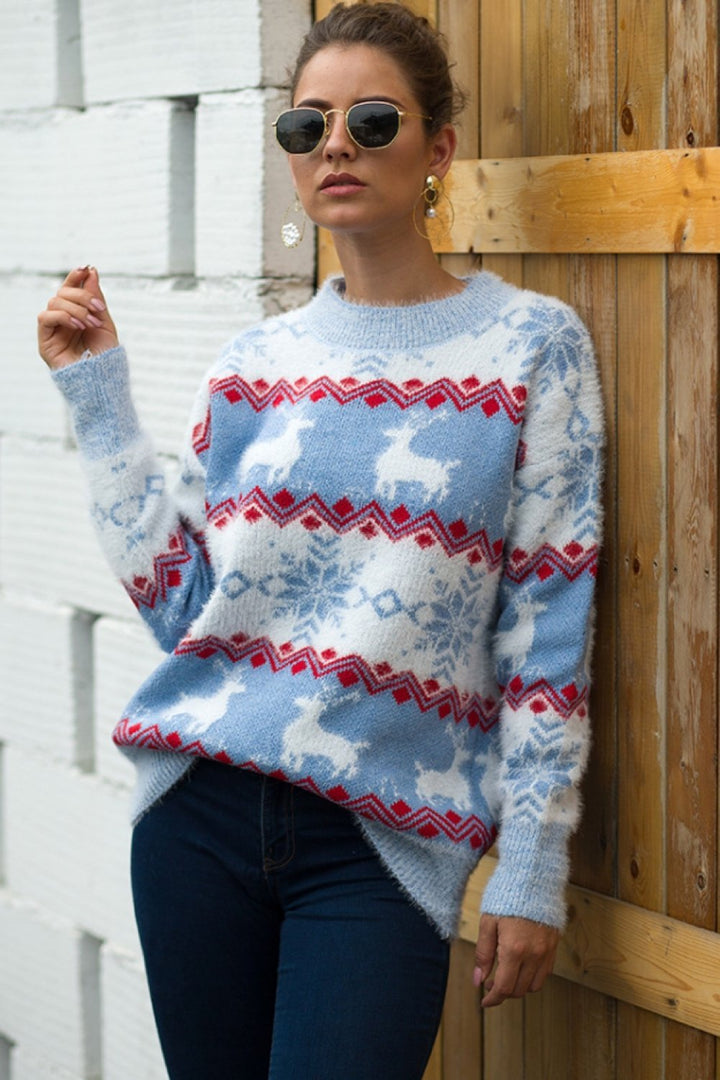 Drune Streifen Weihnachten Schneereh Pullover