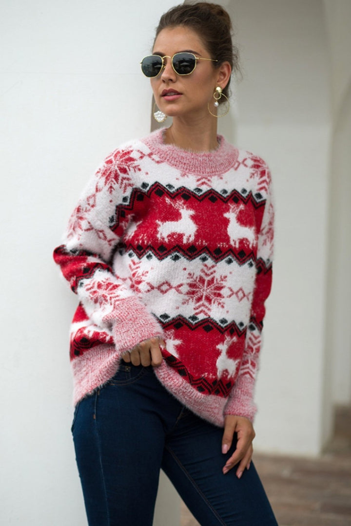 Drune Streifen Weihnachten Schneereh Pullover