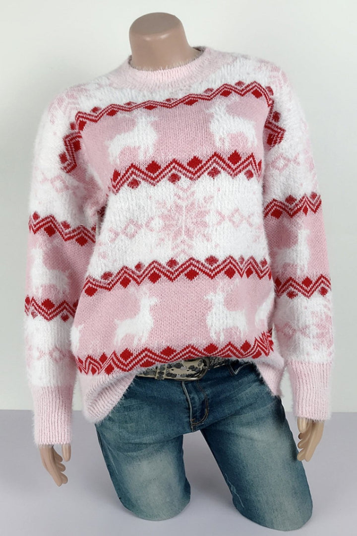 Drune Streifen Weihnachten Schneereh Pullover
