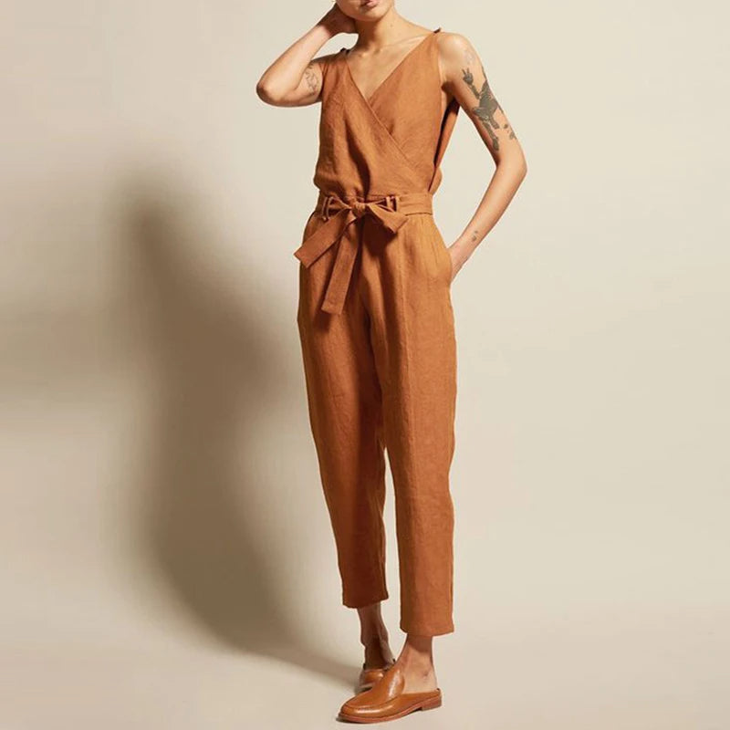 Drune | Baumwoll-Leinen-Trägerjumpsuit