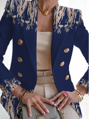 Drune | Stilvolle Blumenmuster Kragenlose Jacke