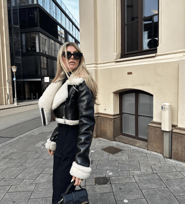 Drune | Stylische Lederjacke mit Kunstfellkragen für kalte Tage