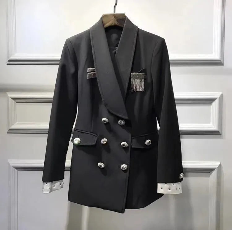 Drune | Stylischer langer doppelt knöpfiger Blazer für Damen - Leger - Unifarben