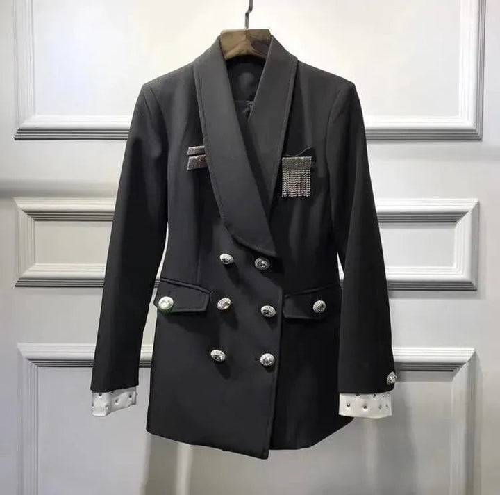Drune | Stylischer langer doppelt knöpfiger Blazer für Damen - Leger - Unifarben