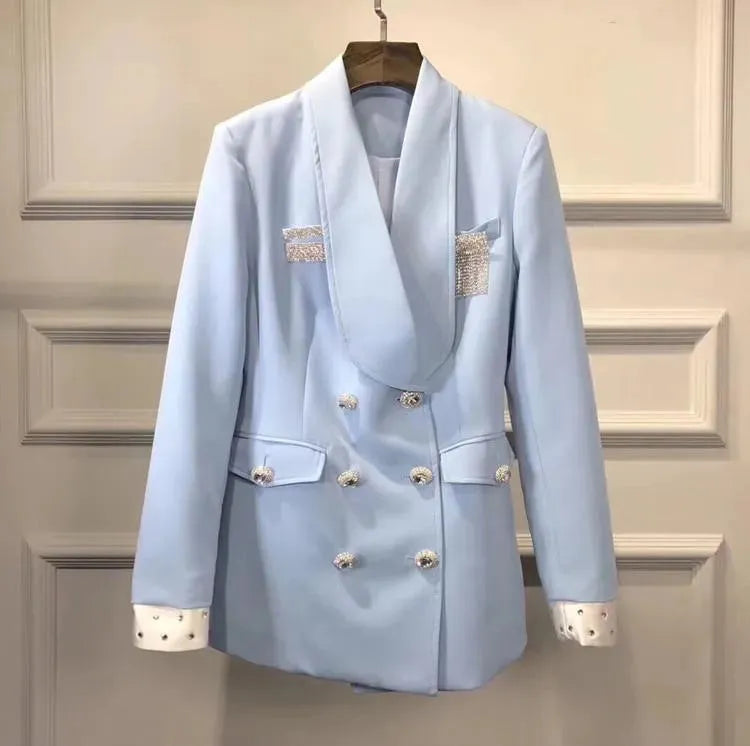 Drune | Stylischer langer doppelt knöpfiger Blazer für Damen - Leger - Unifarben