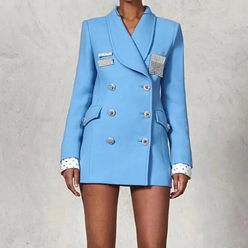 Drune | Stylischer langer doppelt knöpfiger Blazer für Damen - Leger - Unifarben
