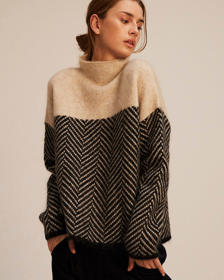 Drune | Damen Rollkragenpullover mit Zweifarbdesign