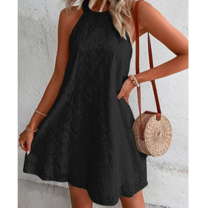 Drune | Sommer Frauen O-Ausschnitt Sexy Schmal Weiß Mini Kleid