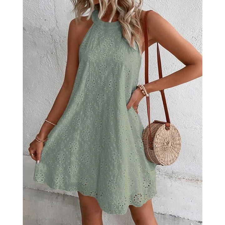 Drune | Sommer Frauen O-Ausschnitt Sexy Schmal Weiß Mini Kleid