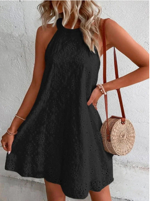 Drune | Sommer Frauen O-Ausschnitt Sexy Schmal Weiß Mini Kleid