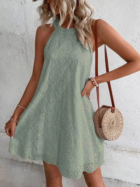 Drune | Sommer Frauen O-Ausschnitt Sexy Schmal Weiß Mini Kleid