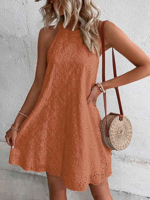 Drune | Sommer Frauen O-Ausschnitt Sexy Schmal Weiß Mini Kleid